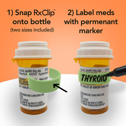RxClip 20 Pack Medicine Bottle Label Clips for Easy Medication Identification - Pistachio 20ct Multipack with Marker